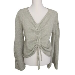 EARTHBOUND TRADING CO Womens Sweater Medium Grey Lace Up Front Knit Cropped